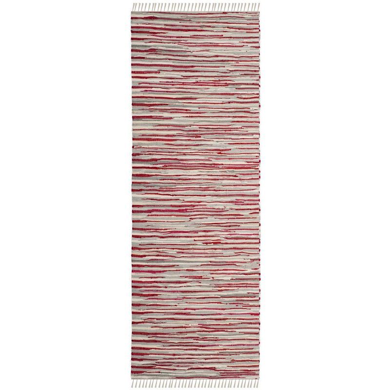 Red and Beige Handwoven Cotton Wool Striped Runner Rug