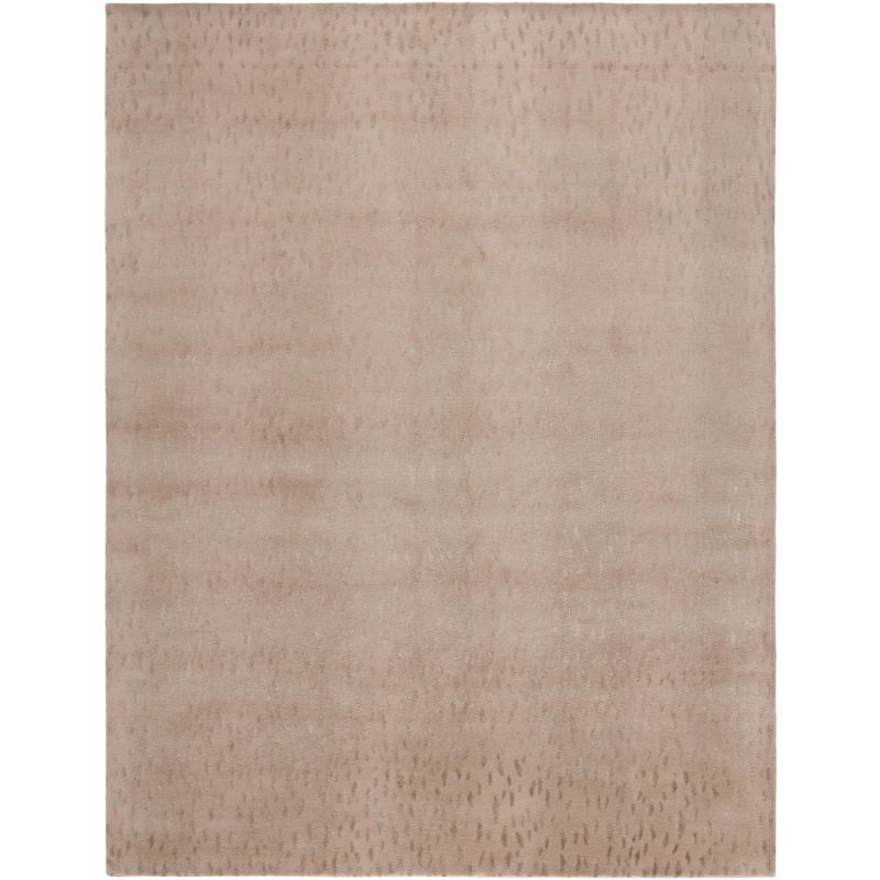 Luxurious Hand-Knotted Light Beige & Camel Wool 8' x 10' Geometric Rug