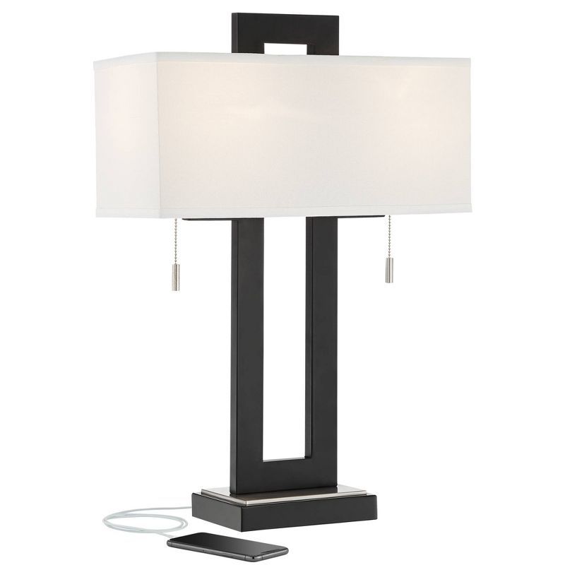 Black Metal Rectangular Table Lamp with USB Port