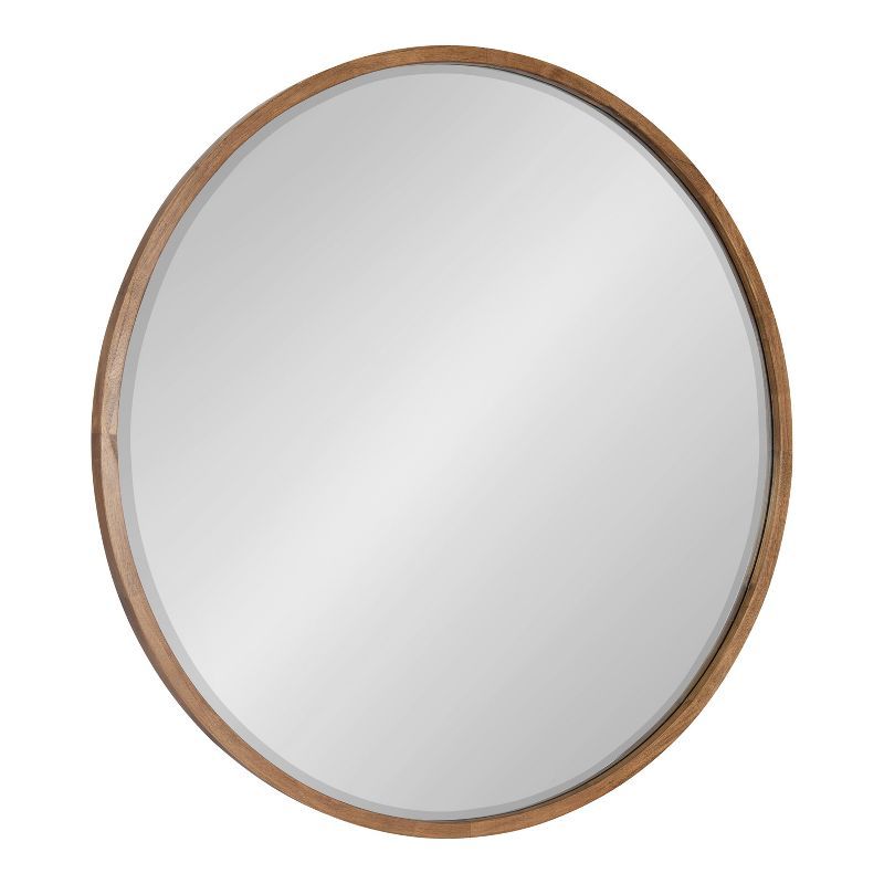 34" Round Walnut Wood Bathroom Vanity Mirror