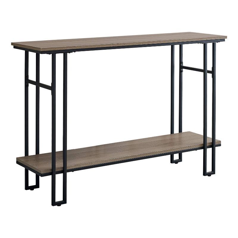 Contemporary Taupe Wood and Black Metal Console Table with Storage