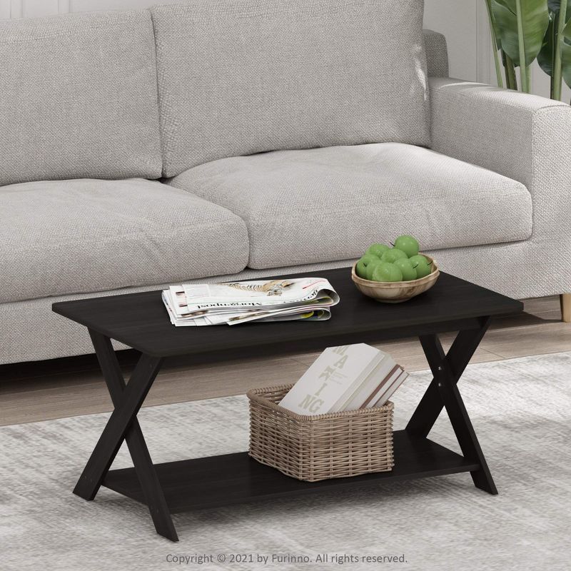 Espresso Rectangular Wood Coffee Table with Bottom Shelf