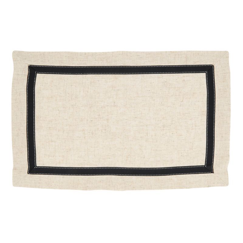 Cream and Black Grosgrain Accent Placemats, Set of 4, 14"x20"