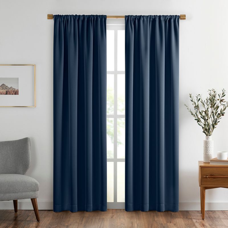 Navy Extra Wide Blackout Polyester Window Curtain Panel