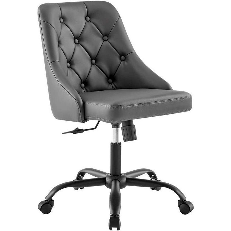 Gray Tufted Vegan Leather Swivel Office Chair