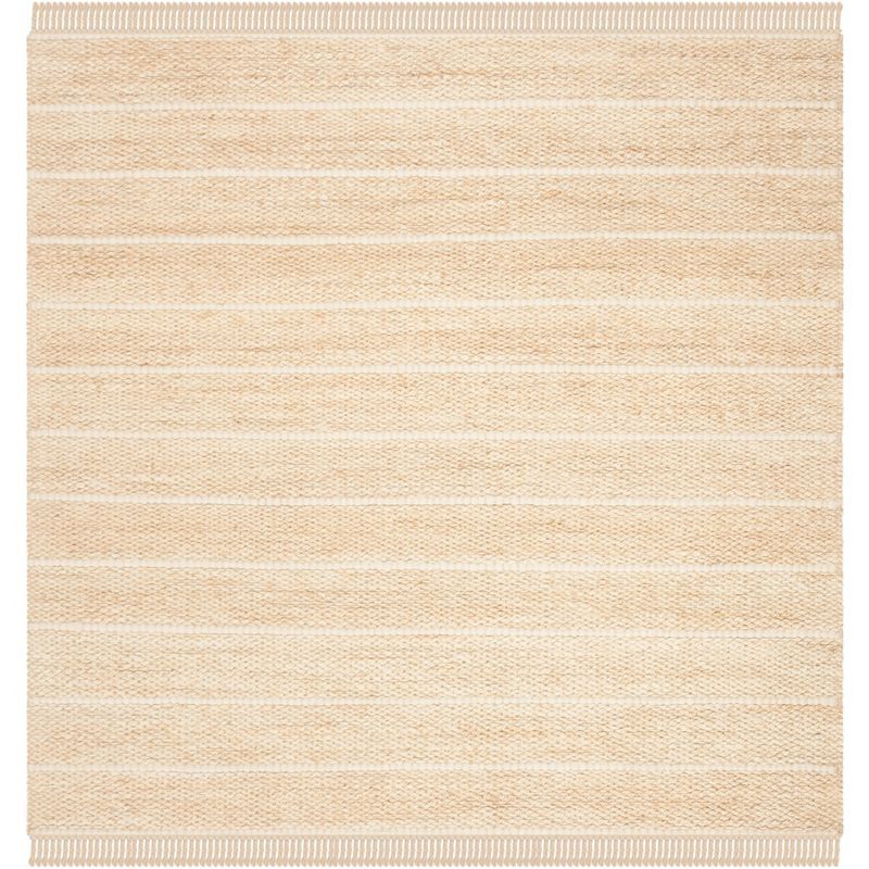 Ivory Hand-Knotted Wool Square Area Rug