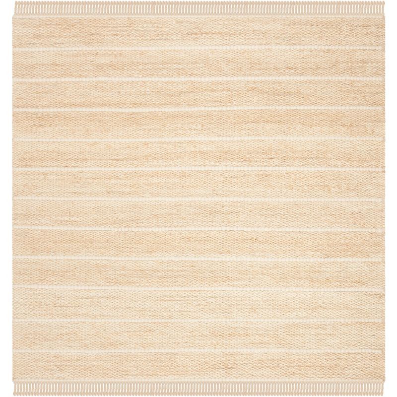 Ivory Hand-Knotted Wool Square Area Rug