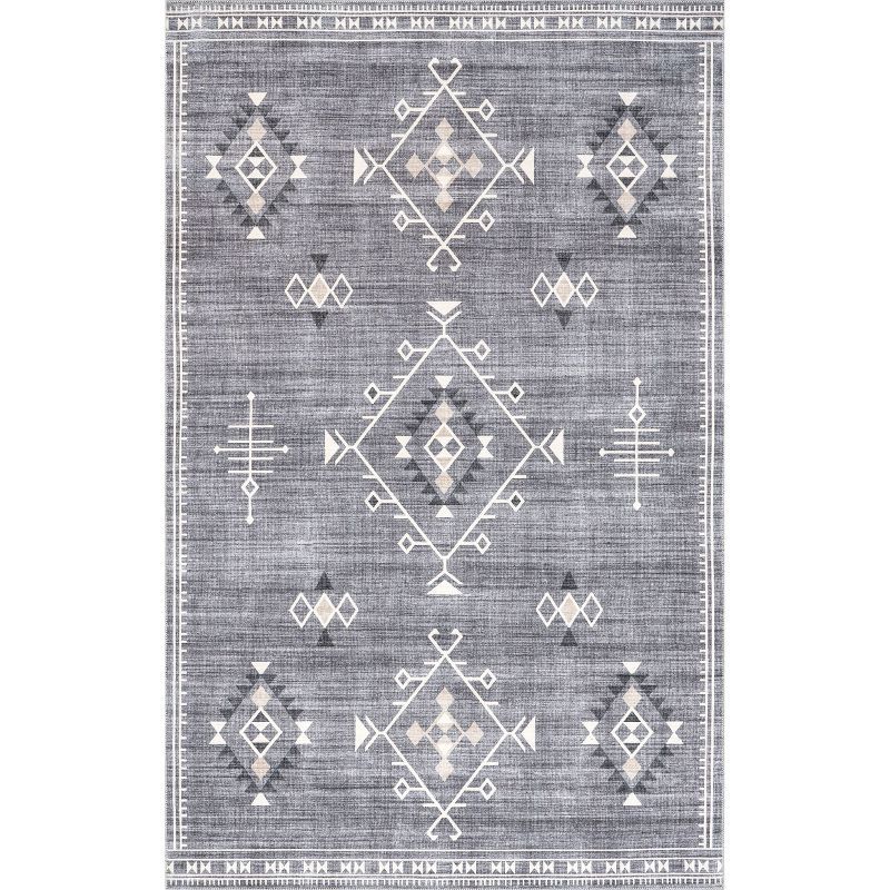 Evalyn Southwestern 5' x 8' Gray Ultra Thin Washable Rug