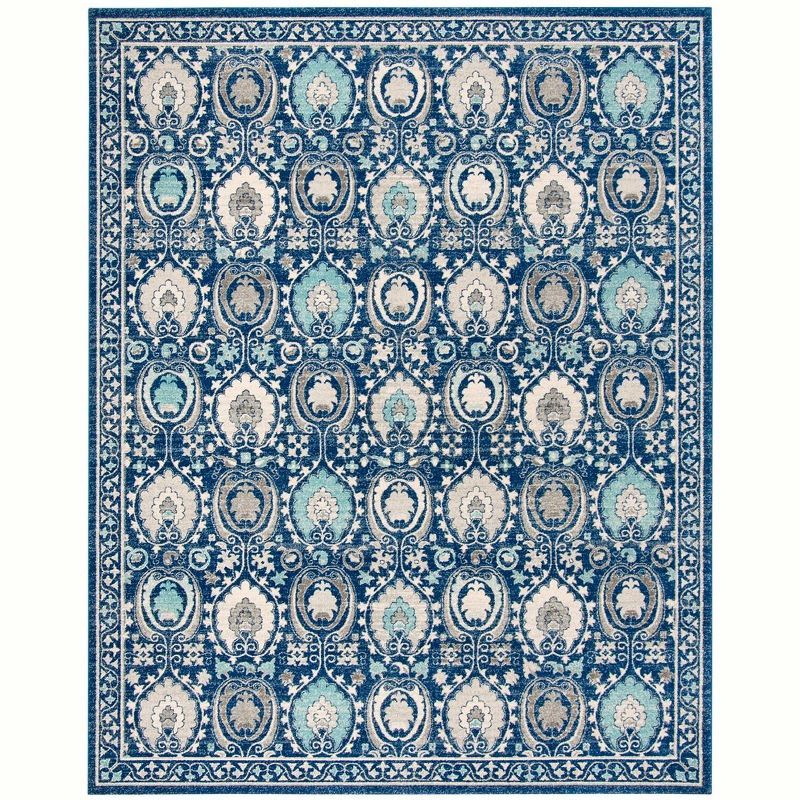 Blue and Ivory Floral High Pile Synthetic Area Rug 8' x 10'