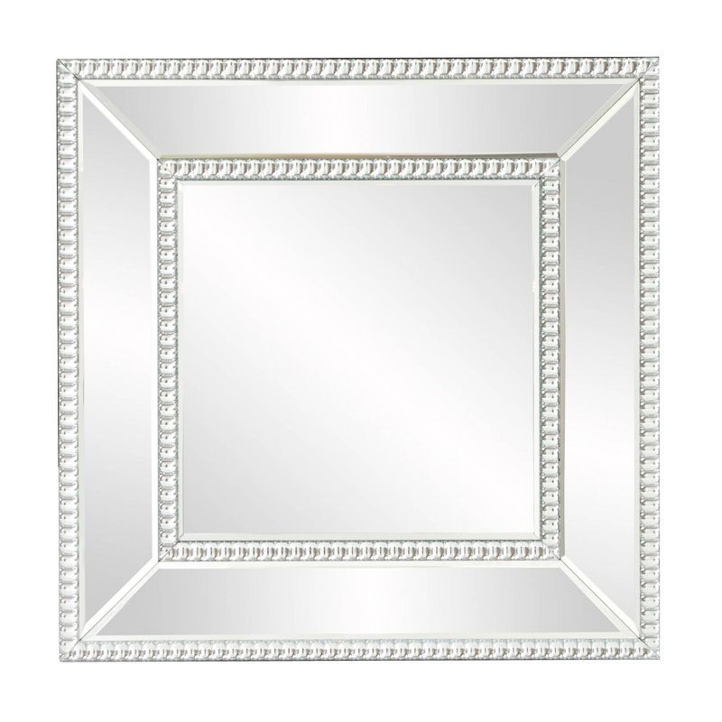 Howard Elliott Silver Square Mirrored Wall Mirror with Beaded Trim