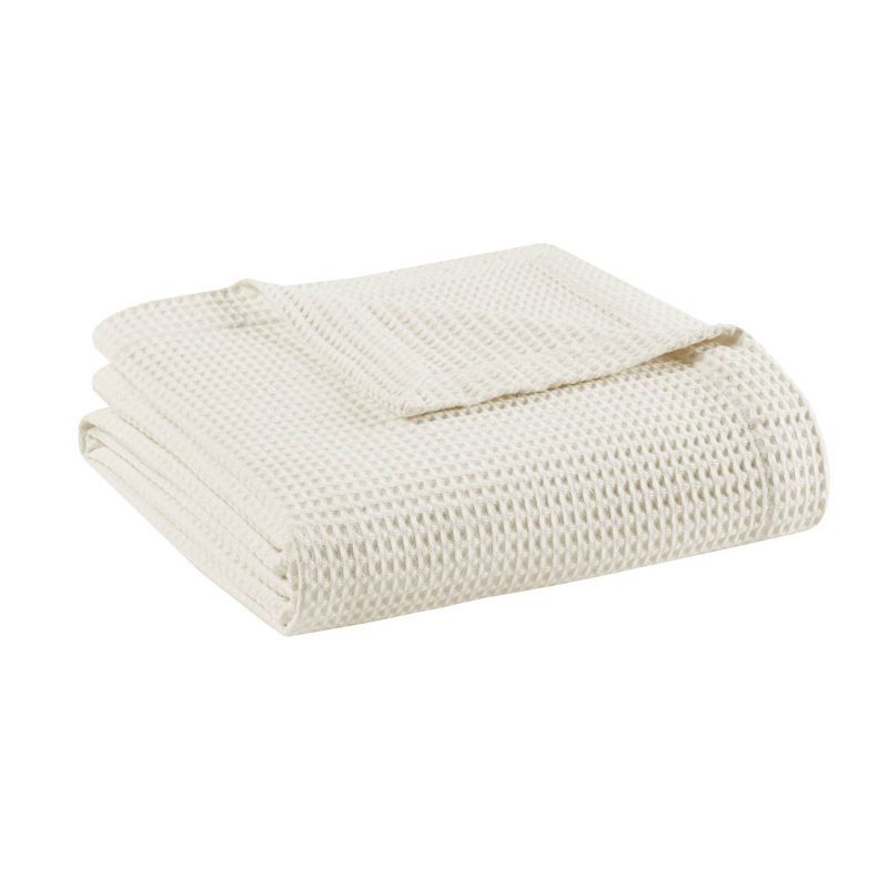 Ivory Twin Waffle Weave Cotton Blanket