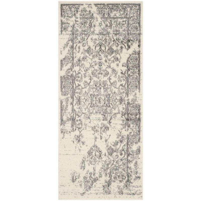 Ivory and Silver Synthetic Reversible Runner Rug, 2'6" x 10'