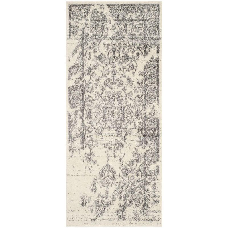 Ivory and Silver Distressed Oriental Runner Rug