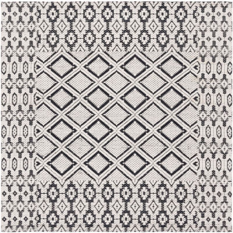 Handmade Black and Ivory Wool Square Area Rug
