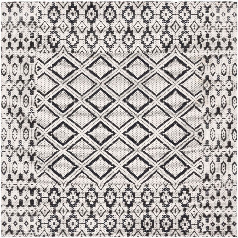 Handmade Black and Ivory Wool Square Area Rug