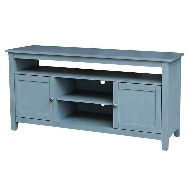 Ocean Blue Solid Wood 60" Entertainment TV Stand with Cabinet