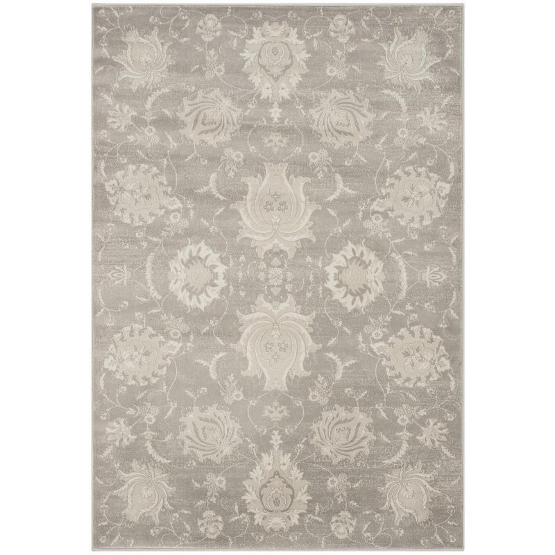 Grey and Ivory Hand-Knotted Viscose Rectangular Area Rug