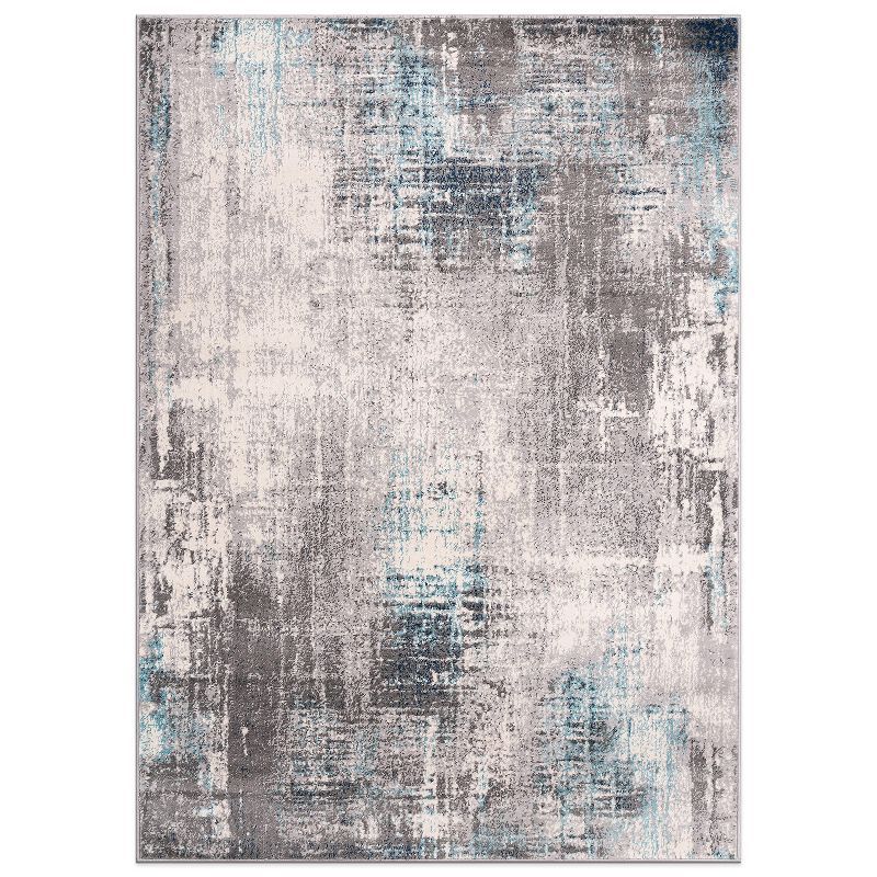 Dublin Blue and Gray Abstract 5' x 7' Synthetic Area Rug