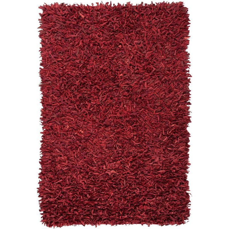 Red Leather Shag Hand-Knotted 6' x 9' Area Rug