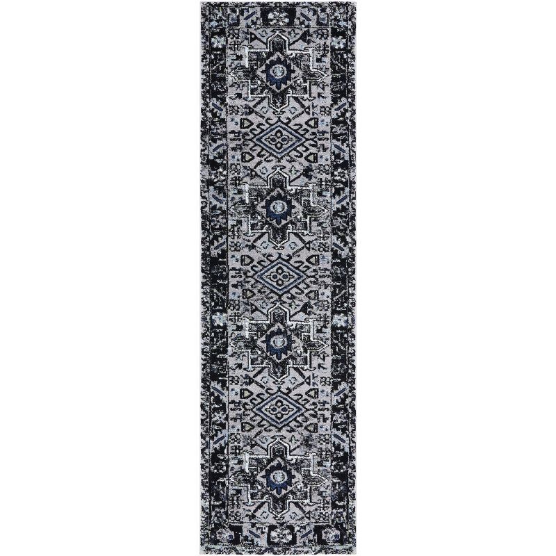 Vintage Light and Dark Grey Oriental Runner Rug
