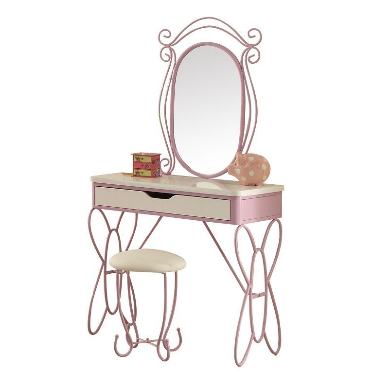 Priya Butterfly Charm White and Light Purple Vanity Set with Bench