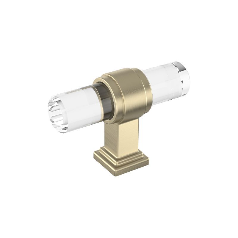Glacio Clear and Golden Champagne Glass Cabinet Knob with Mounting Hardware