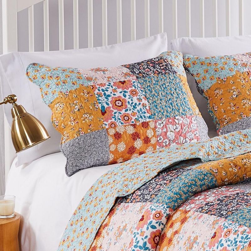 King Multicolor Floral Patchwork Cotton Pillow Sham