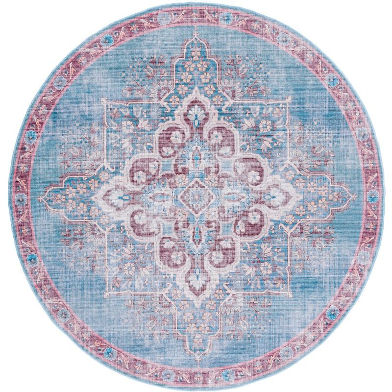 Serapi Elegance Round 6'7" Blue & Brown Hand-Knotted Area Rug