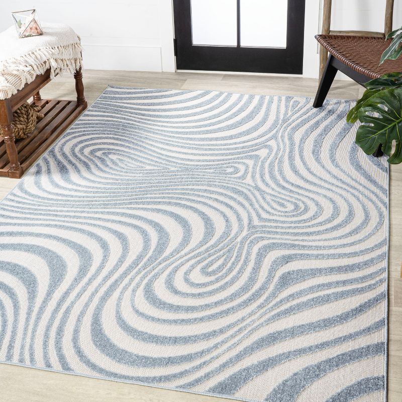 Scandinavian Groovy Stripes Light Blue/Ivory Washable Rug 5' x 8'