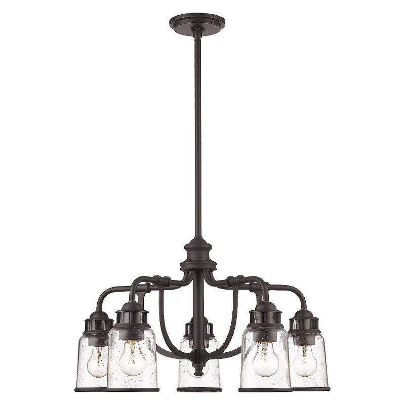 Lawrenceville Retro Industrial Bronze 5-Light Chandelier with Clear Seeded Glass