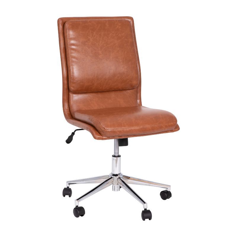 Elevated Brown LeatherSoft Mid-Back Armless Swivel Task Chair