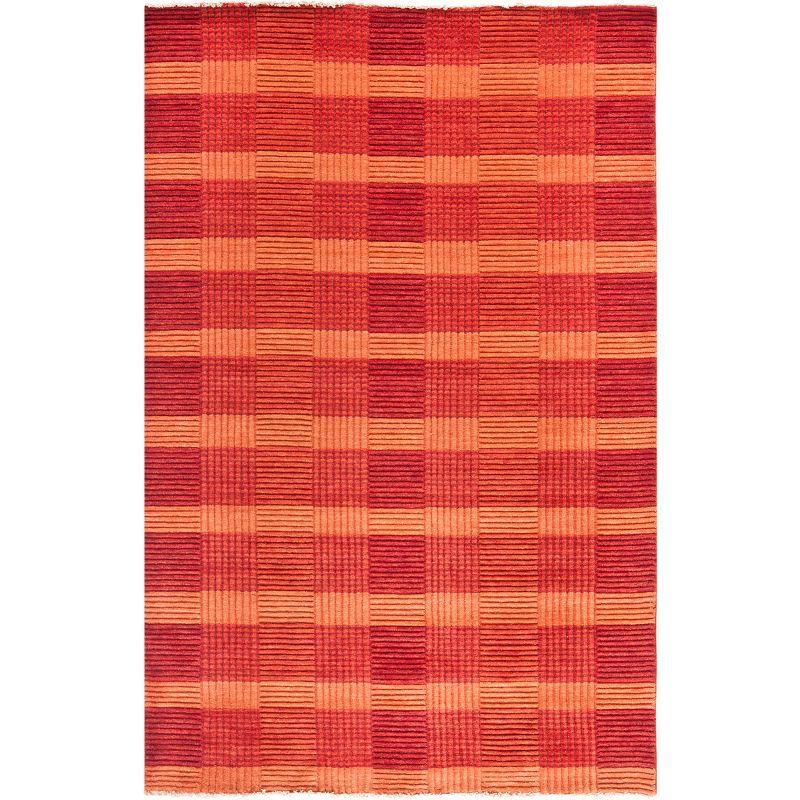 Handmade Red Wool Geometric 4' x 6' Area Rug