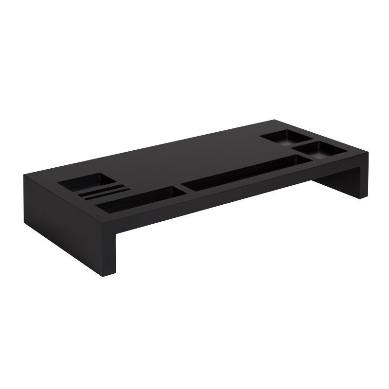 Black Wood Desktop Monitor Stand with Organizer Slots