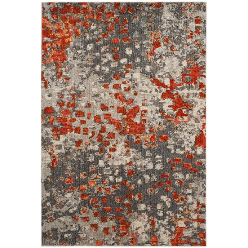 Monaco Grey & Orange Geometric Rectangular Easy-Care Rug