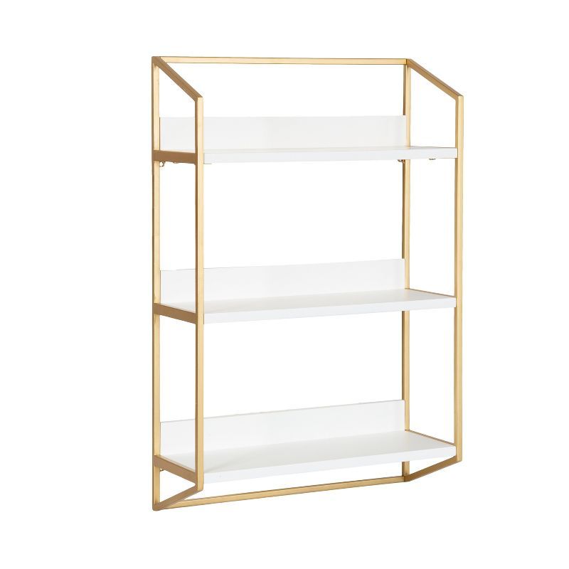 Elegant White and Gold 3-Tier Floating Wooden Wall Shelf