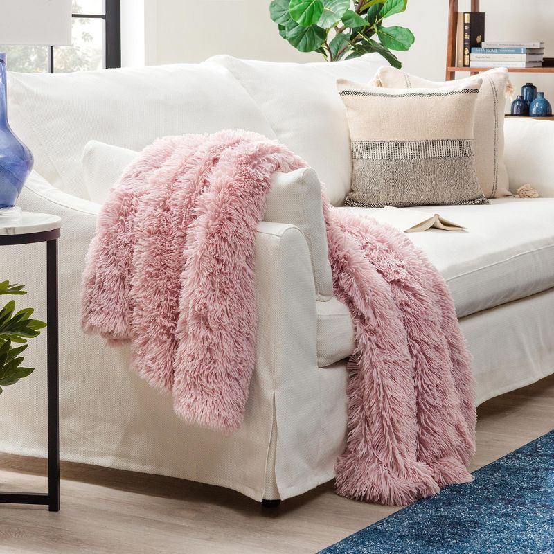 Rose Dust Faux Fur Reversible King Blanket with Sherpa Fleece