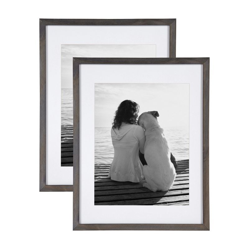 Classic Gray Wood Wall Frame Set with White Mat, 11x14