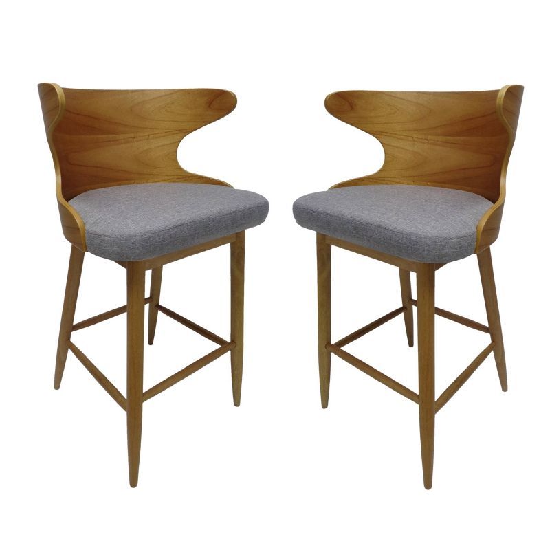 Kamryn Plush Cushioned Gray Wood Mid Century Modern Barstool Set