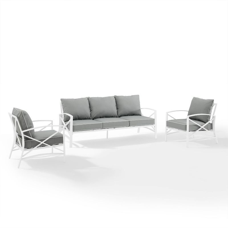 Gray and White 3-Piece Outdoor Sofa Set with Cushions