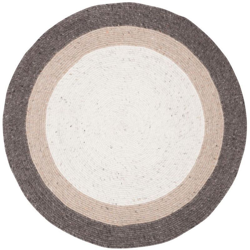 Ivory Wool 7' Round Braided Handmade Reversible Rug