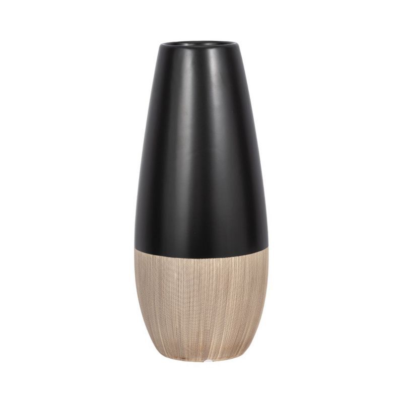 17" Black and Beige Two-Tone Ceramic Table Vase