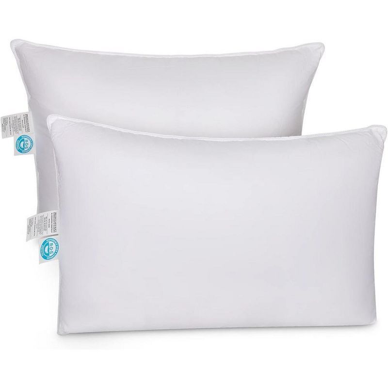 Queen Size White Down Feather Blend Firm Support Pillows, Set of 2