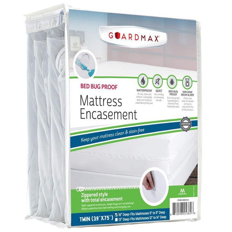 Twin White Waterproof Zippered Mattress Protector Encasement