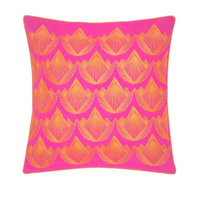 Lotus Embroidered Square Pillow in Orange and Magenta