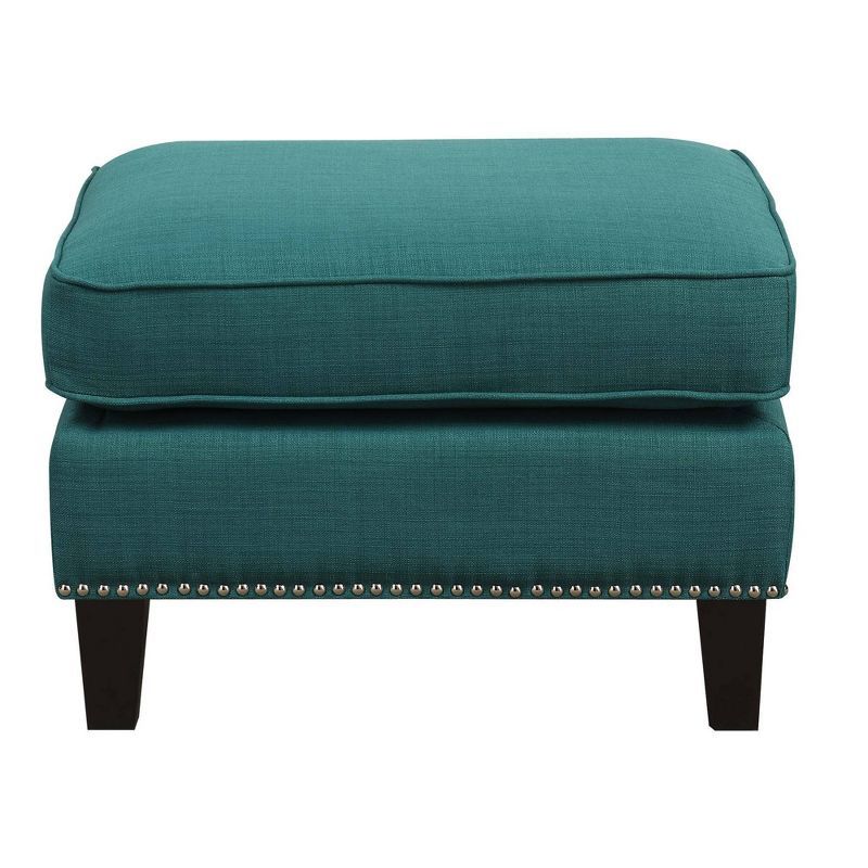 Transitional Tufted Teal Ottoman with Nail Head Trim