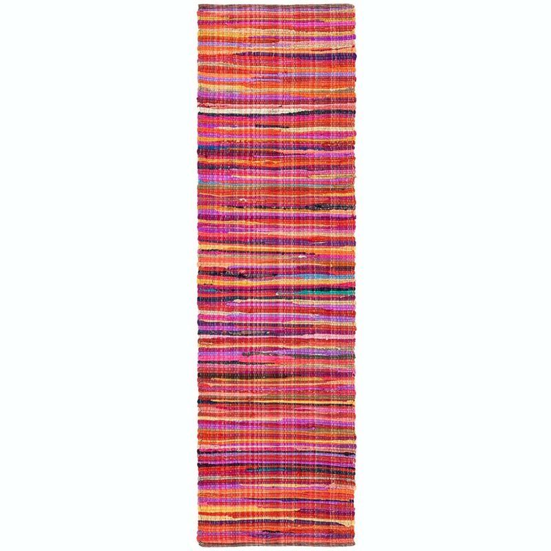 Handwoven Red and Multicolor Flat Woven Cotton Runner Rug