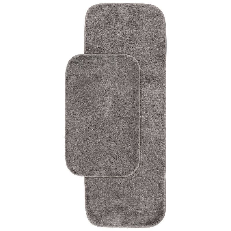 Gray Nylon Traditional Washable Bathroom Rug Set