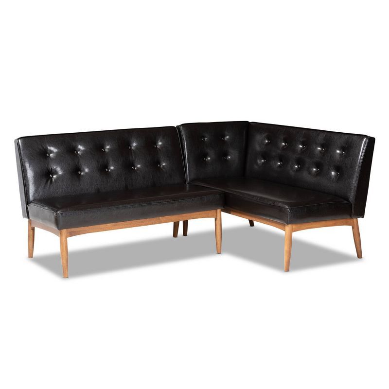 Arvid Dark Brown Faux Leather Tufted 2-Piece Dining Sofa Bench