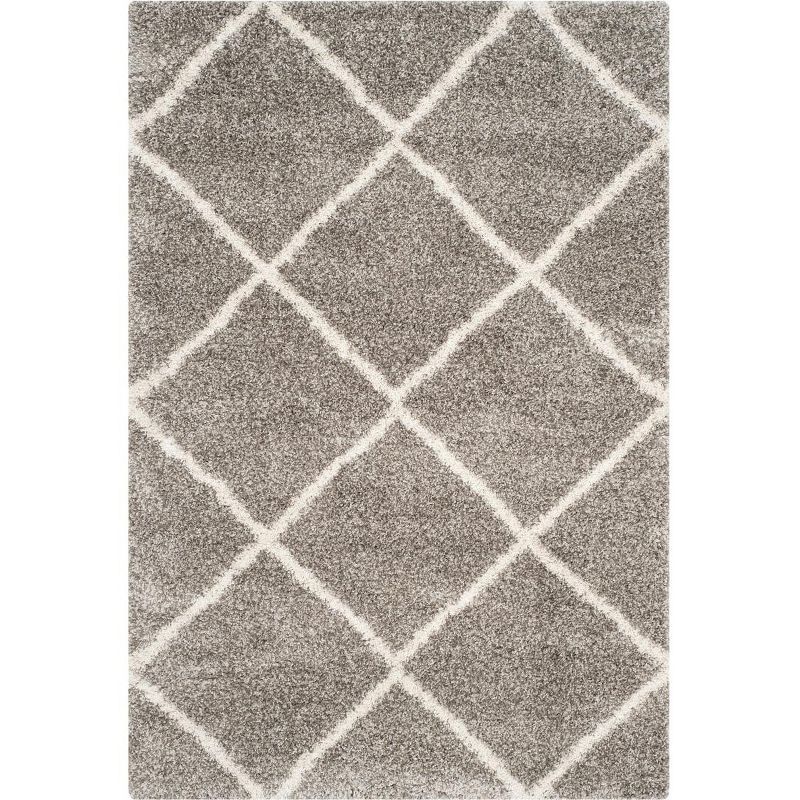 Grey and Ivory Diamond Shag Area Rug, 5'3" x 7'6"