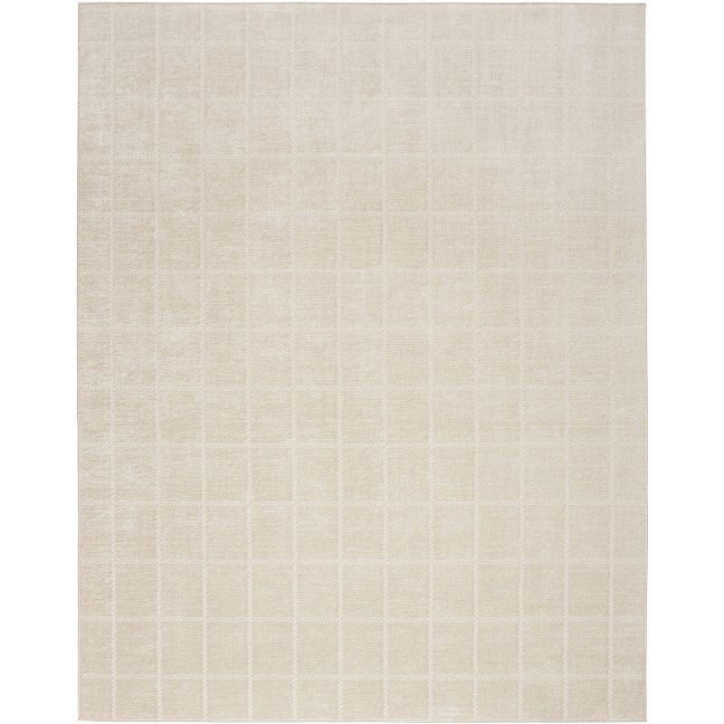 Ivory Cream Geometric 10' x 14' Synthetic Area Rug